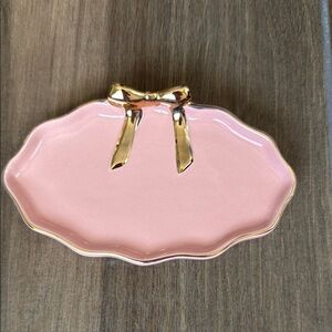 Pink Ceramic Tray with Gold Bow Accent